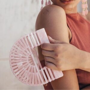 Cult Gaia Acrylic Ark Clutch Mini Top Handle Bag Pink Cocktail Party Wedding